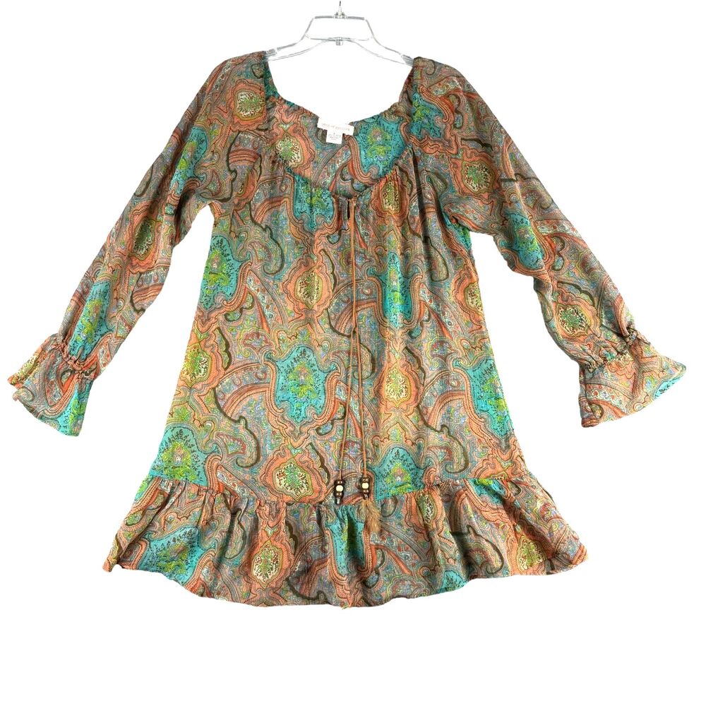 Band Of Gypsies Dress Women’s Small Colorful Paisley Sheer Long Sleeve Top Boho
